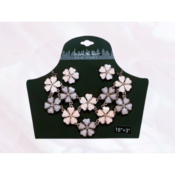 💗Nicole Miller NEW YORK" Pink Floral Cluster 16 Inch Necklace & Earrings NWT - Picture 4 of 6